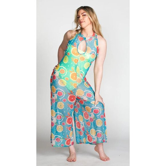 Ombare Karpo Swim Cover Up Jumpsuit Romper Sheer Resort Halter S/M NWT 7045 - Picture 14 of 16
